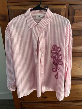 Anniewear Pink Striped Cotton Button-Down Blouse Size Large NWT